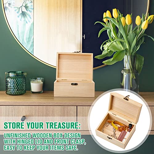 Reginary 8 Pcs Wooden Box with Hinged Lid Unfinished Wood Box Unpainted Plain Wooden Jewelry Box for DIY Crafts Art Gifts Hobbies Home Storage, 6.7 x Reginary