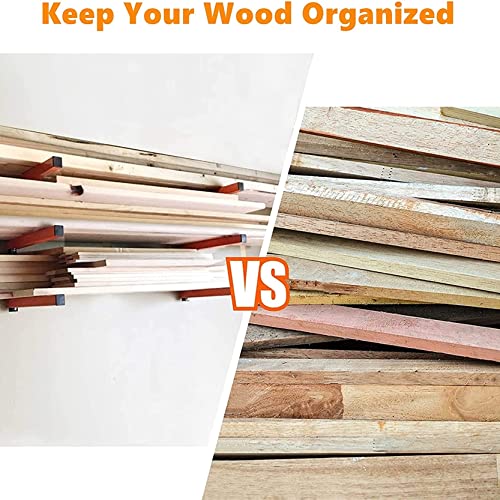 WALMANN Lumber Storage Rack for Garage, Wall Mount Heavy Duty Lumber Rack, Overhead Wood Storage Rack for Woodworking Shop(2 Pairs) WALMANN