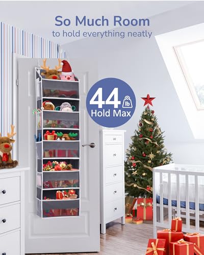 ULG 1 Pack Over Door Organizer with 5 Large Pockets 10 Mesh Side Pockets, 44 lbs Weight Capacity Hanging Storage Organizer with Clear Window Kids ULG