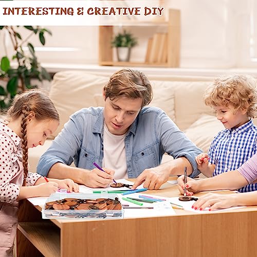 Ecally 48 Pcs Wooden Keychain Blanks Leather Strap Wood Keychain Blanks Round Wood Keyring with for DIY Employee Coworker Gift Craft Ecally