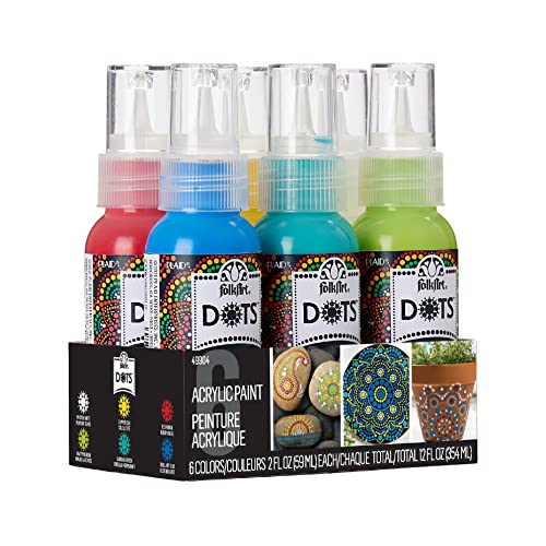 FolkArt Dots Set, 6 Piece Acrylic Paint Kit Featuring 6 Colors for DIY Indoor & Outdoor Multi-Surface Craft Projects, 49904 FolkArt