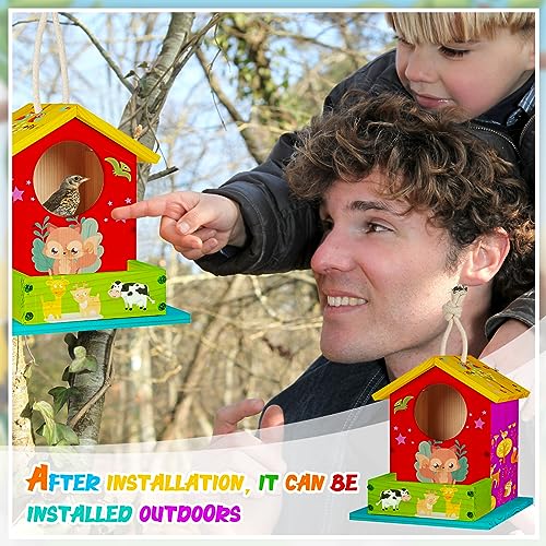 Liliful 4 Pack Birdhouse Kit DIY Wooden Bird House with Paint and Paintbrushes Arts and Crafts Painting Kits for Boys Girls Adults Build Paint Fun Liliful