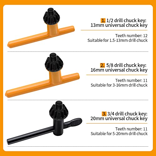 Drill Chuck Key Wrench, 6 Sizes Drill Press Chuck Key Replacement Drill Clamping Wrench Chuck Press Wrench Key for Electric Drill Clamping Tool of 4 Mdvora
