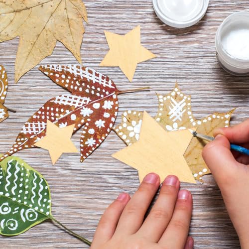 MAGICLULU 100Pcs Small Unfinished Wood Stars Mixed Size Blank Wooden Stars Wood Star Slices for Crafts Scrapbooking Embellishments DIY Centerpieces MAGICLULU