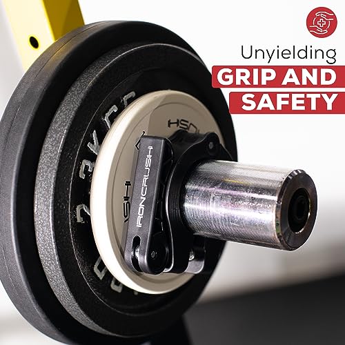 Iron Crush Olympic Barbell Clips - Adjustable & Slim Gym Clamps for Maximum Weight Capacity - Quick Release Barbell Collar Bar Locks for Weight Iron Crush