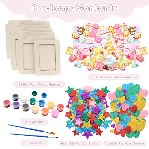 ZOCONE 12 Pcs Wooden Picture Frames for Craft, 7.5"x5.5" Unfinished Wood Photo Frames with Stand, DIY Wood Frame with Stickers, Resin Accessories, ZOCONE