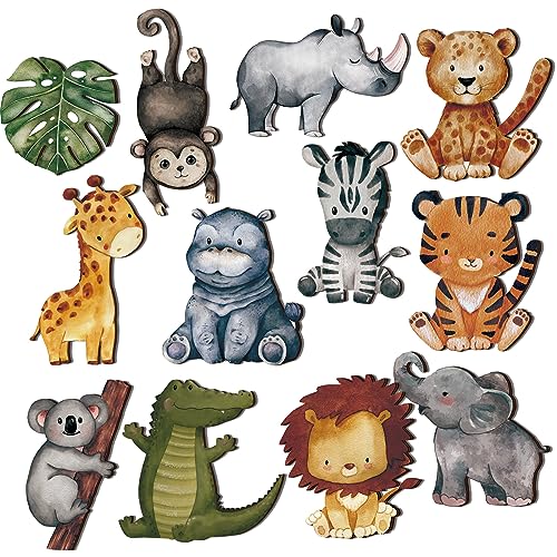 Geetery 12 Pcs Woodland Animals Wooden Animal Cutout Shapes Forest Painted Woodland Baby Shower Decorations Woodland Creatures Wood Table Geetery