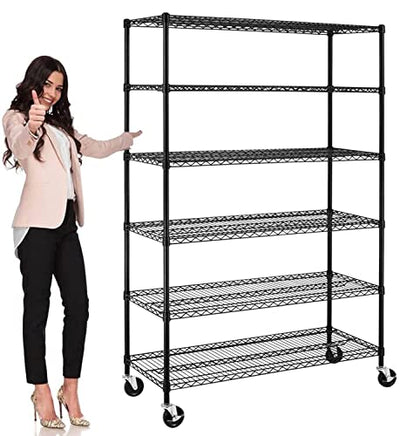 Storage Shelves 6000lbs Capacity, 6 Tier Metal Shelf on Casters 48" L×18" W×76" H Movable Heavy Duty Shelving Unit NSF Wire Shelf with Wheels for