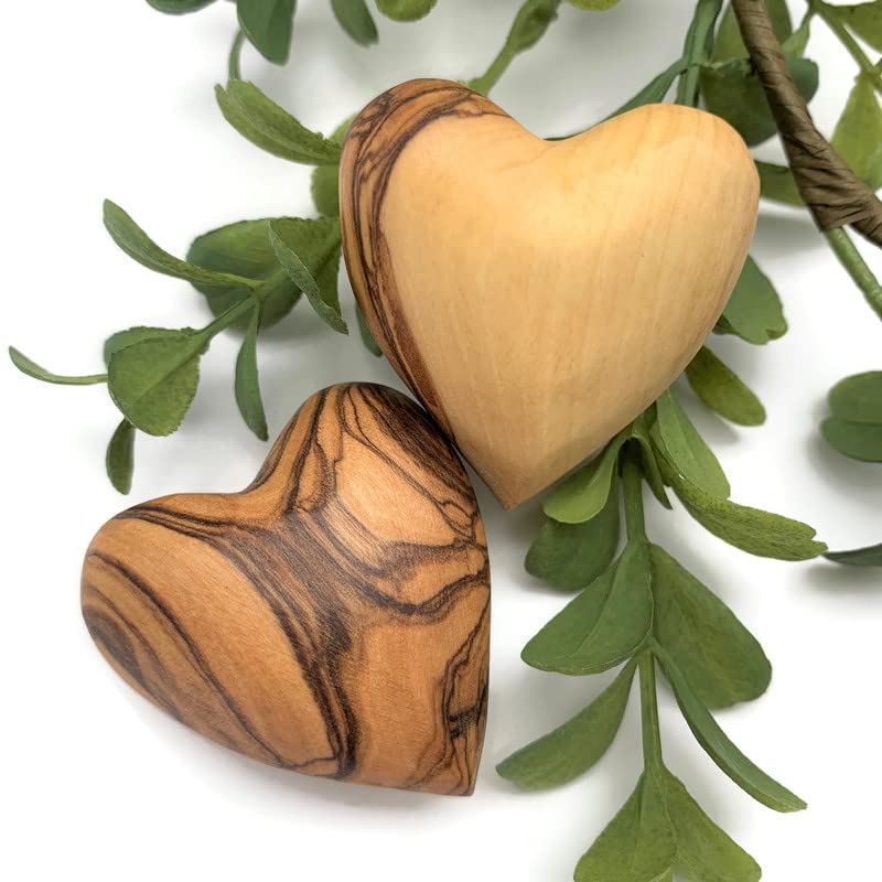 Handmade Wooden Hearts, Set of Two Olive Wood Carved Hearts from the Holy Land, Carved Wood Hearts for gifts Anniversary Valentine Gift, Loss Love, iHoly Land Crafts