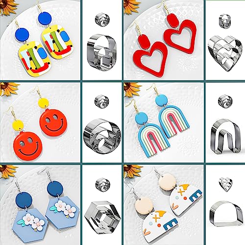 Snoghmil Polymer Clay Earrings Making Kit with 32pcs Polymer Clay Cutters, 24pcs Oven Bake Clay, 30 Set Earring Rings&Hooks, Modeling Clay Jewelry Snoghmil