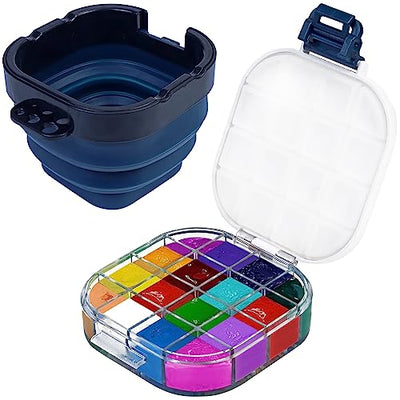 Airtight Paint Saver Storage Palette Box, 16-Well Palette Box with Lid, Include Paint Brush Basin, Perfect for Gouache, Acrylic, Watercolor and Oil
