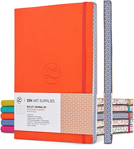 Soft Cover Large B5 Dotted Journal - Enjoy Bullet Journaling with a 7x10-inch, Non-Bleed Thick 120gsm Paper, Dot Journal in Orange, Japanese Edge ZenART Supplies
