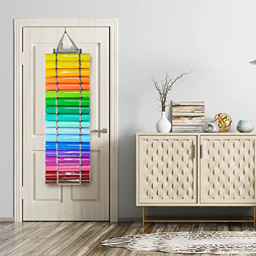 Tunnkit Vinyl Roll Holder - 36 Compartments Vinyl Storage Organizer with 7 Mesh Pockets Storage, Wall Mount/Over The Door Vinyl Roll Storage, with 2 Tunnkit