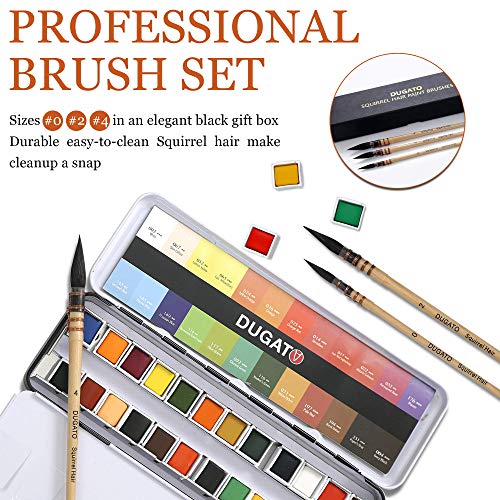 Professional Watercolor Squirrel Hair Paint Brushes by DUGATO, Mop Round Fine Tip Detail Paintbrush Set for Art Painting, Gouache, Fine Detailing, DUGATO