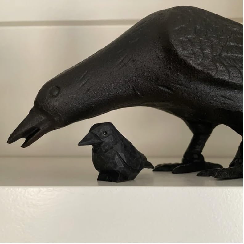 Selsela Raven Black Bird Crow Figurine Statue Sculpture Art Miniature Wood Carving Decor Small Animal Selsela