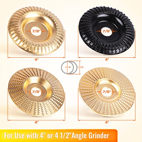 BLEKOO 4PC Angle Grinder Wood Carving Disc Set, for 4" or 4 1/2" Angle Grinder with 5/8" Arbor, Wood Shaper Carving Disc for Angle Grinder blekoo