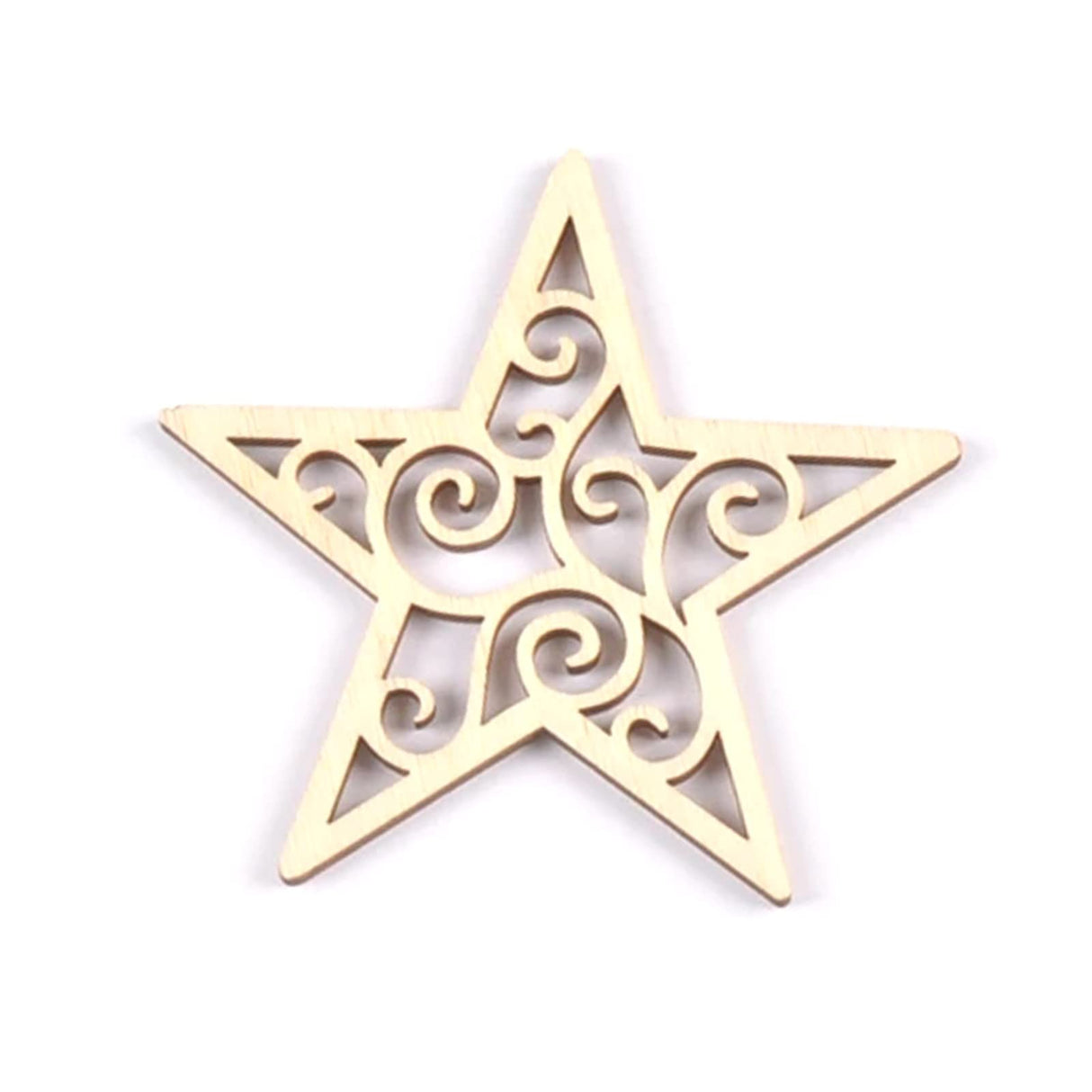 BUZHI 10 Pcs Wooden Moon Star Ornaments,Unfinished Moon Star Heart Shape Hollow Wooden Chips Wood Slices for DIY Eid Ornament Hanging Pendant BUZHI