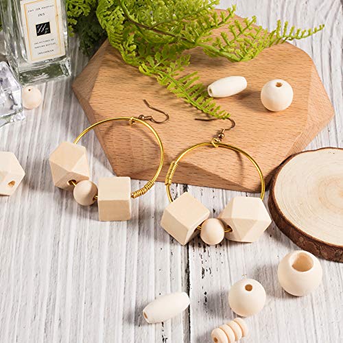 PandaHall 250~300pcs Assorted Natural Wooden Bead, Round/Cube/Polygon/Rondelle/Oval/Column Spacer Beads Unfinished Wood Loose Beads for Bracelet PH PandaHall