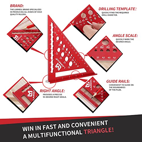 Rafter Square 7 Inch and Framing Square 12 Inch Carpenter Square Set, Square Tool Woodworking Square, Aluminum Rafter Square for Woodworking LARMEIL