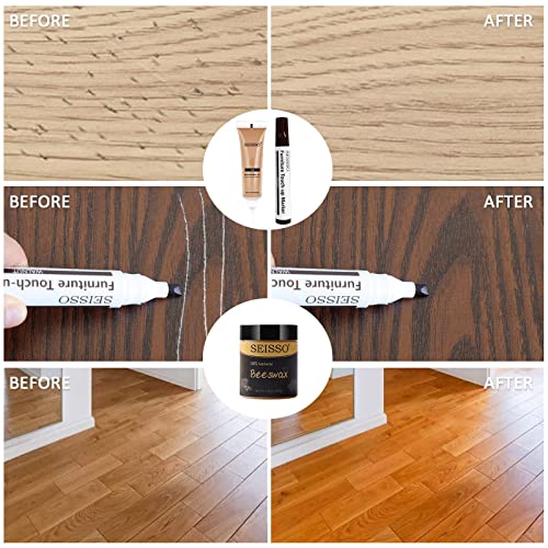 SEISSO Wood Furniture Repair Kit -12 Wood Fillers with Wood Putty and Touch Up Markers Wax Fillers Beeswax for Hole, Scratch, Cracks Cover Wooden SEISSO