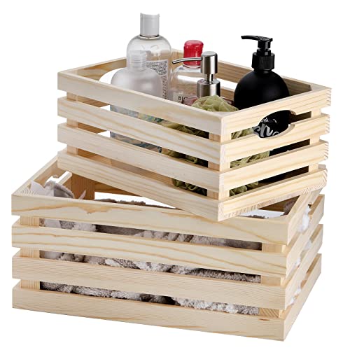 ZENFUN 3 Pack Wooden Nesting Crates with Handles, Decorative Hand Crafted Wood Box Nesting Crate Farmhouse Storage Basket Container for Display and ZENFUN