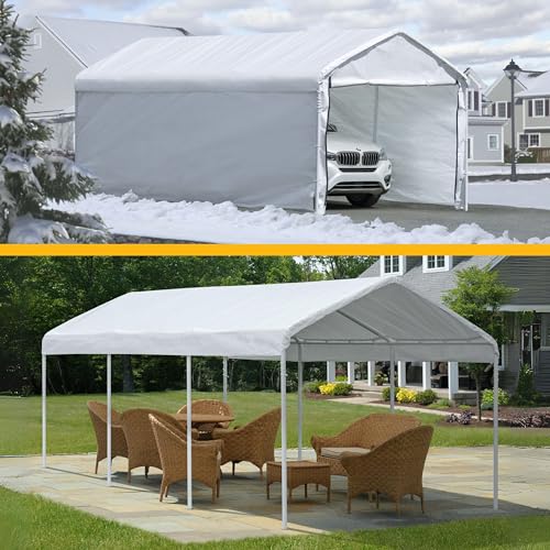 Carport 12’x20’ Portable Steel Frame Garage, Heavy Duty Waterproof UV Canopy Cover, Includes Complete Enclosure Kit with Sidewalls and NEW YARD