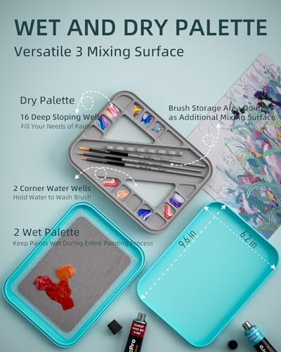 Nicpro Stay Wet Palette for Acrylic Miniature Painting Kit, Paint Tray Palettes with 100PCS Pallet Paper, 4PCS Sponge, Brush Holder Paint Mixing Nicpro