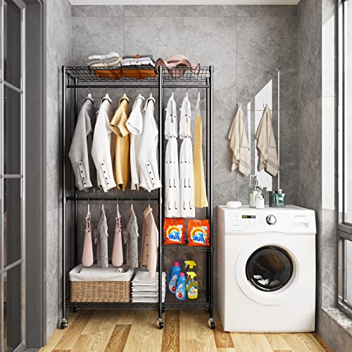 Serxis Portable Closets Heavy Duty Garment Rack Adjustable Rolling Clothes Rack with Lockable Wheels, Metal Wire Clothing Rack,Freestanding Open Serxis