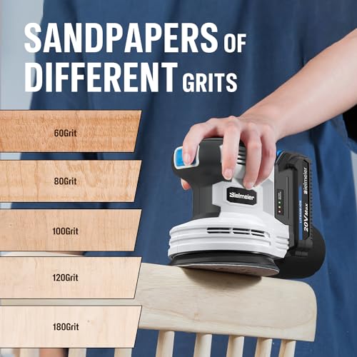 Bielmeier 20V Cordless Random Orbital Sander Kit with 2.0Ah Battery,Fast Charger,6 Variable Speed Electric Hand Sander with 15-Piece Hook & Loop Bielmeier