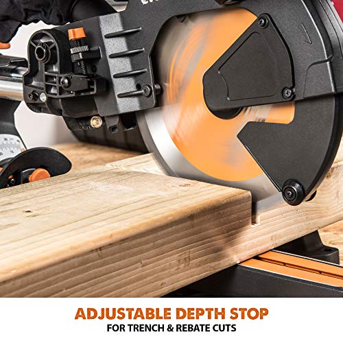 Evolution Power Tools R255SMS-DB+ 10-Inch Dual Bevel Sliding Miter Saw Multi-Material, Multipurpose Cutting Cuts Metal, Plastic, Wood 45˚-45˚ Double Evolution