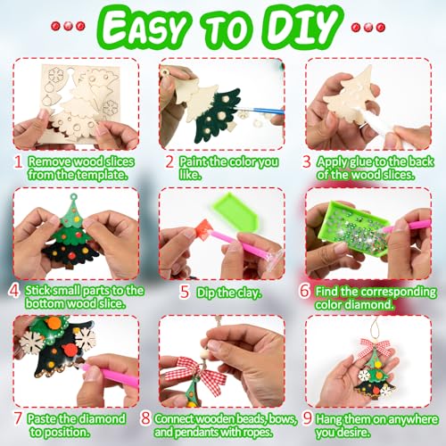 GuassLee DIY Christmas Ornaments Crafts for Kids - Unfinished Wooden Crafts Christmas Hanging Blank Ornaments for Kids Crafting Painting Tree GuassLee