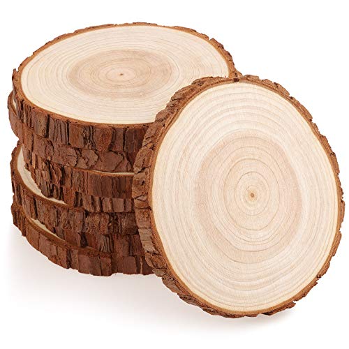 Fuyit Wood Slices 8 Pcs 5.5-6 Inches Unfinished Natural Tree Slice Wooden Circle with Bark Log Discs for DIY Arts and Craft Rustic Wedding Christmas Fuyit