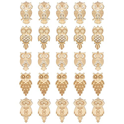 Framendino, 25 Pack Unfinished Wood Cutouts Owl Shape Wooden Slices Bird Hanging Wooden Cutout Wood Chips Embellishments for DIY Craft Home