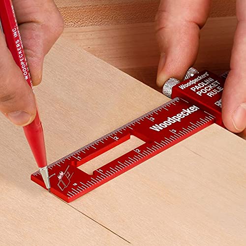 Woodpeckers Paolini Pocket Rules, 8 Inch Stainless Steel Woodworking Ruler with Slide Stops Woodpeckers