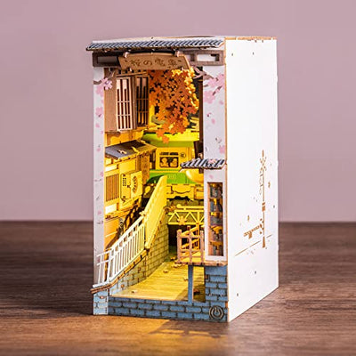 Rolife DIY Book Nook Kit Sakura Densya, DIY Miniature Booknook Kit Creative Decorative Bookend Bookshelf Insert 3D Puzzles for Adults,