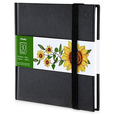 Marker Pads Art Sketchbook, Ohuhu 6.9"x6.5" Mini Square Size, 120LB/200GSM Heavy Smooth Drawing Papers, 30 Sheets/60 Pages, Hardcover Sketch Book,