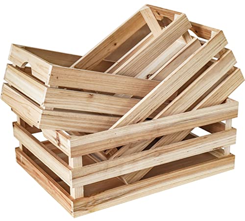 MACVAD Set of 4 Large Wooden Crates Unfinished Office Storage Crates, Decorative Wood Storage Crates for Display, Rustic Pine Wood Organizer Bin MACVAD