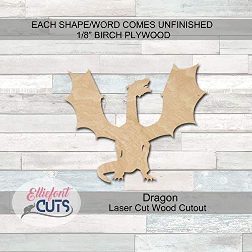 Dragon Wooden Cutouts for crafts, Laser Cut Wood Shapes 5mm thick Baltic Birch Wood, Multiple Sizes Available Elliefont Styles