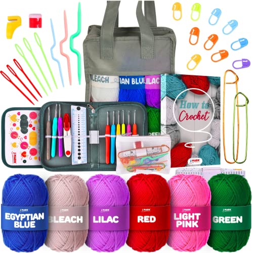 J MARK Crochet Kit for Beginners – Complete Crocheting Set with Acrylic Yarn and Accessories J MARK