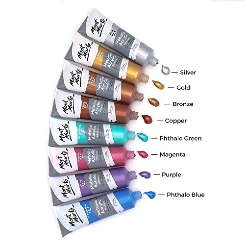 MONT MARTE Premium Metallic Acrylic Paint Set, 8 x 1.02oz (36ml) Tubes, 8 Colors, Suitable for Most Surfaces Including Canvas, Card, Paper and Wood MONT MARTE