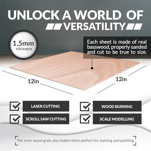 Mahogany Basswood Sheets for Crafts 1/8 inch, 3mm Plywood Sheets for Laser Cutting & Engraving, Wood Burning, Architectural Models, Drawing - 6 Pack SS Custom Products