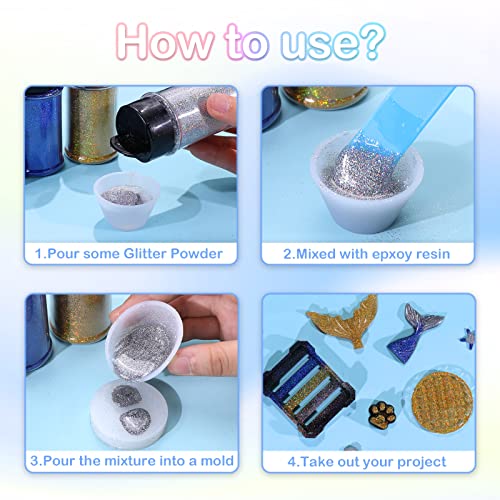 HTVRONT Holographic Extra Fine Glitter Powder - 50g/1.76oz, for Resin, 0.008"Portable Ultra Fine Glitter Powder for Nails, Candle Making, Crafts, HTVRONT