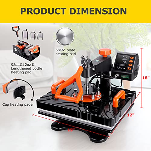 DREAMVAN Upgrade Heat Press Machine 8 in 1, 12" x 15" Swing Away Heat Transfer Machine, Digital Sublimation Heat Press for T Shirts Caps Hats Mugs DREAMVAN