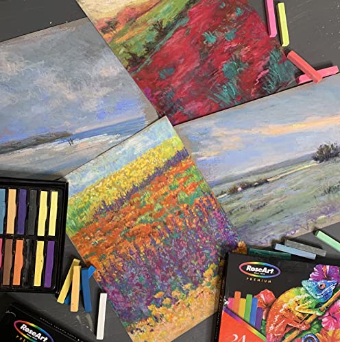 RoseArt Premium 24ct Long Soft Pastel Stick Set for Professionals - Pigment Rich, Full Size Pastel Sticks Vivid Colors RoseArt