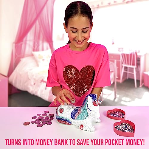 GirlZone Bling Up Unicorn Money Bank Gem Art Kit, Create Diamond Art for Kids with Over 4000 Gems and 2 Stylus for Diamond Painting Kids, Creative GirlZone