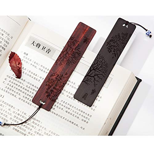 Wooden Handmade Carving PUTAHQ Natural Wood Bookmarks Gift Box Set,Handmade Natural Bookmarks with Tassel, Gift for Teachers, Students, Men and PUTAHQ