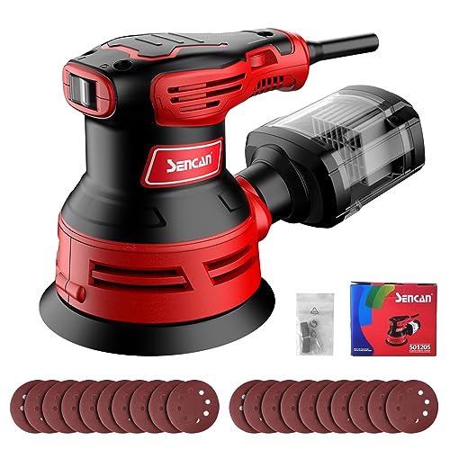 SENCAN 280W Random Orbit Sander, 6 Variable Speed 5-Inch,4000-12000 RPM Electric Palm Sander with Transparent Dust Box,Efficiency Dust Collection SENCAN