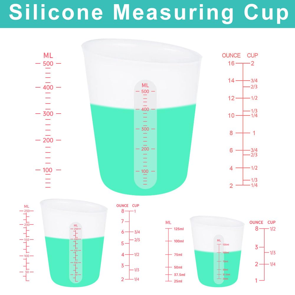 6 pcs Silicone Cup Set, 500ml, 250ml and 125ml for Epoxy Silicone Measuring Cups, Non-Stick Mixing Cups, Casting Molds, Jewelry Making, Silicone Sjubaopen