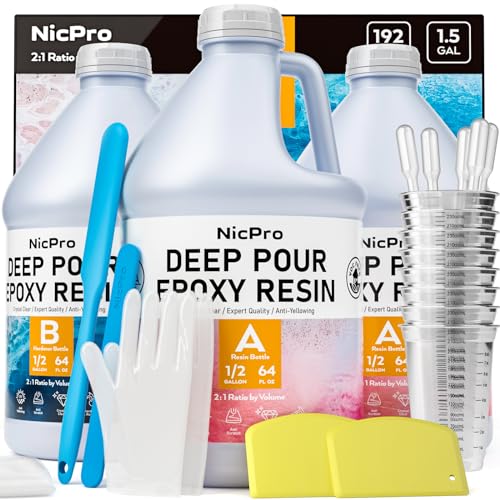 Nicpro 1.5 Gallon Deep Pour Epoxy Resin Kit, 2 to 4 Inch Depth Crystal –  WoodArtSupply