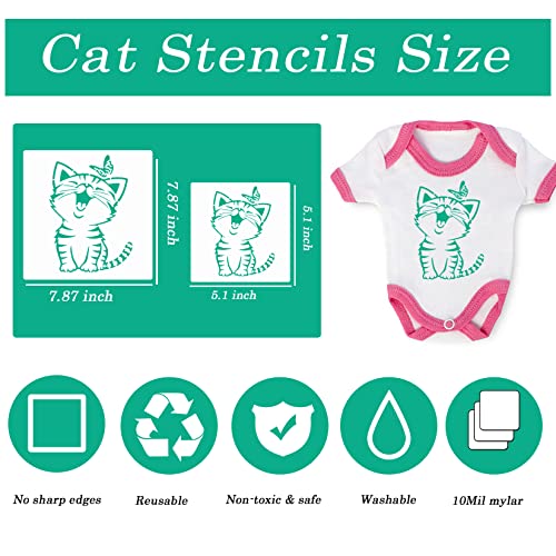 14 Pcs Cat Stencils for Painting on Wood Canvas Shirt, Small Large Flower Moon Cat Stencil Plastic Shirt Fabric Stencils for Painting on Wall Wood Hosomono